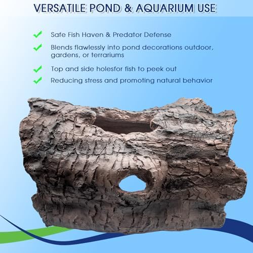 Hoeine Faux Log Cave Shelter for Koi Pond Protection