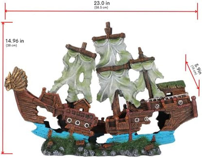 UNEAK Resin Pirate Shipwreck with Sail for Large Tanks